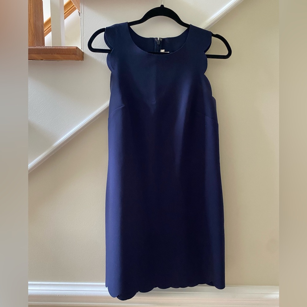 Scallop hem j crew Navy Blue Sleeveless Dress